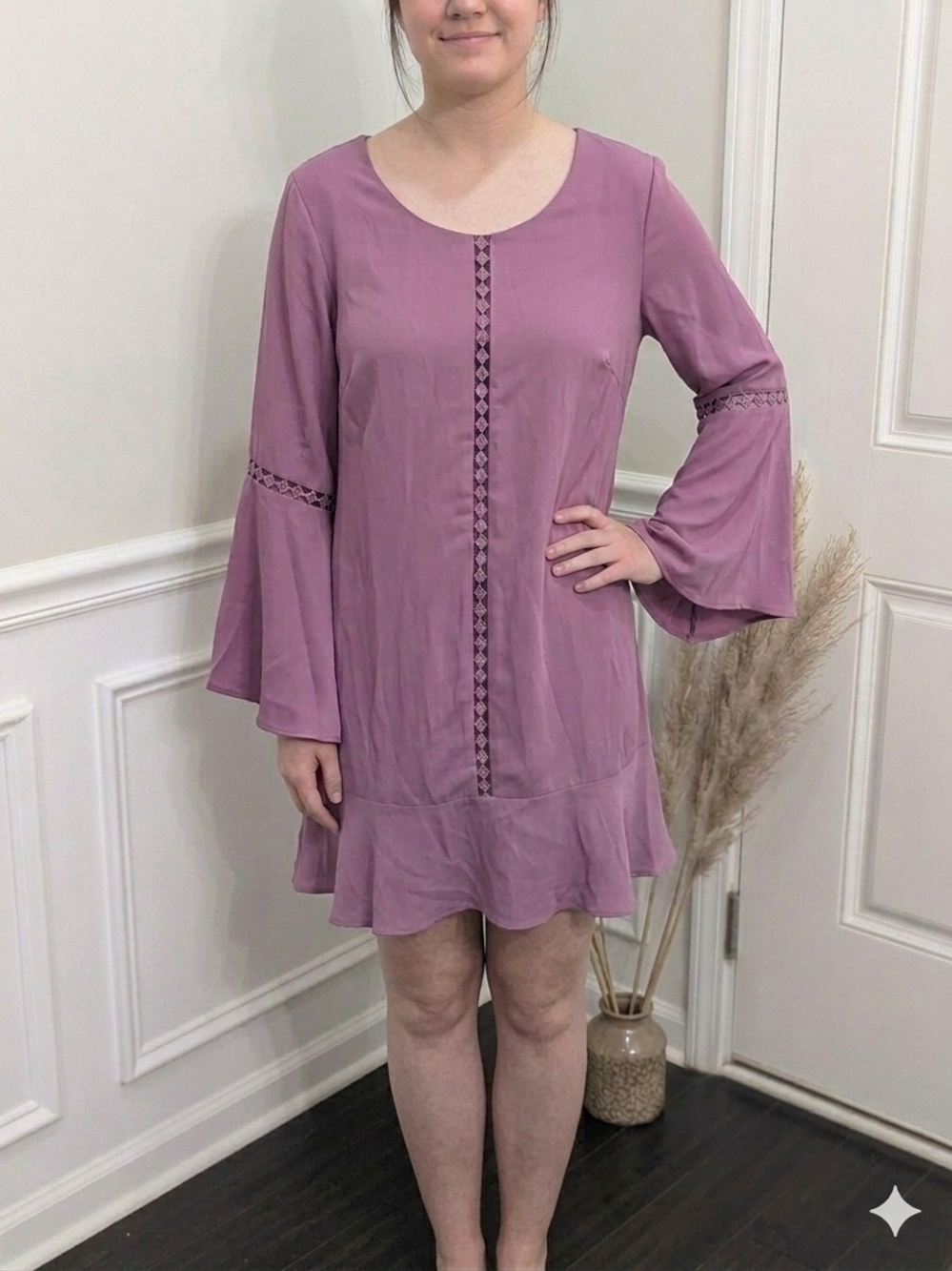 White House Black Market Mauve Bell-Sleeve Ruffle Mini Dress